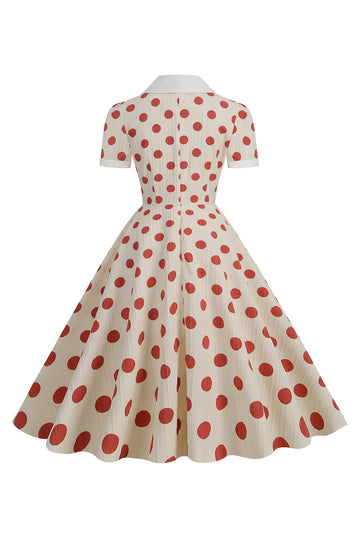 Vestido Vintage Lunares Rojo Mangas Cortas